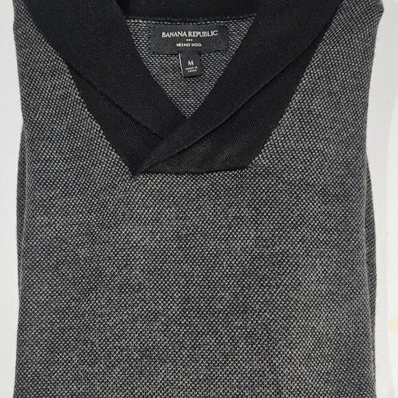 Banana Republic men's black merino wool pullover sweater shawl collar EUC M - Picture 4 of 4